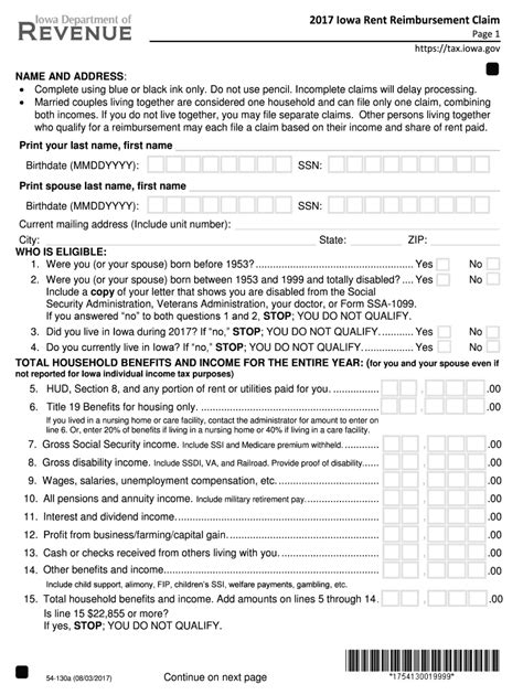 Iowa Rent Rebate Application