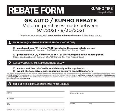 Kumho Mail In Rebate