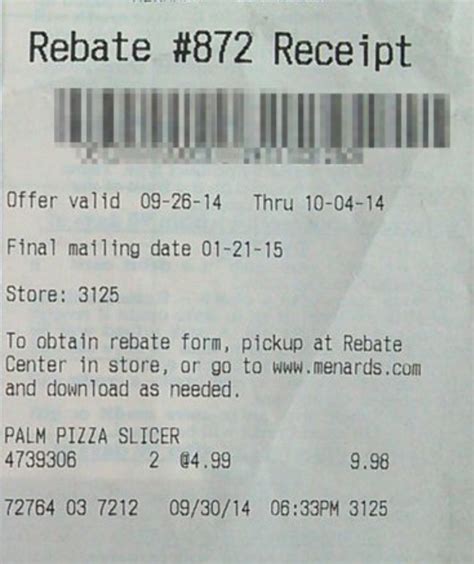 Menards Lost Rebate Receipt